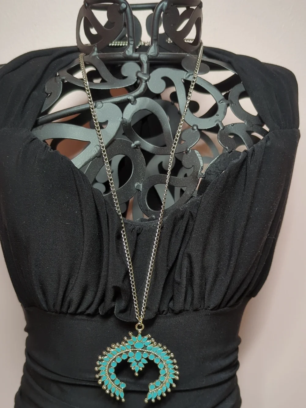 VTG 70s Boho Naja Necklace Faux Turquoise Crescent Southwest Pendant + FREE GIFT